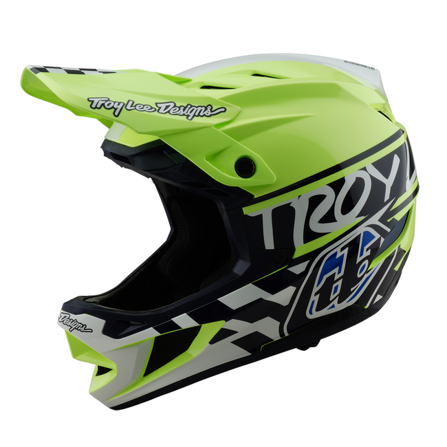 Troy Lee Designs D4 Polyacrylite MIPS BMX Race Helmet-Fifty-50 Navy/Glo Yellow - 1