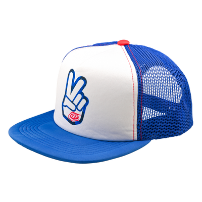Troy Lee Peace Out Trucker Snapback Hat-OSFM-Peace Out White/Blue